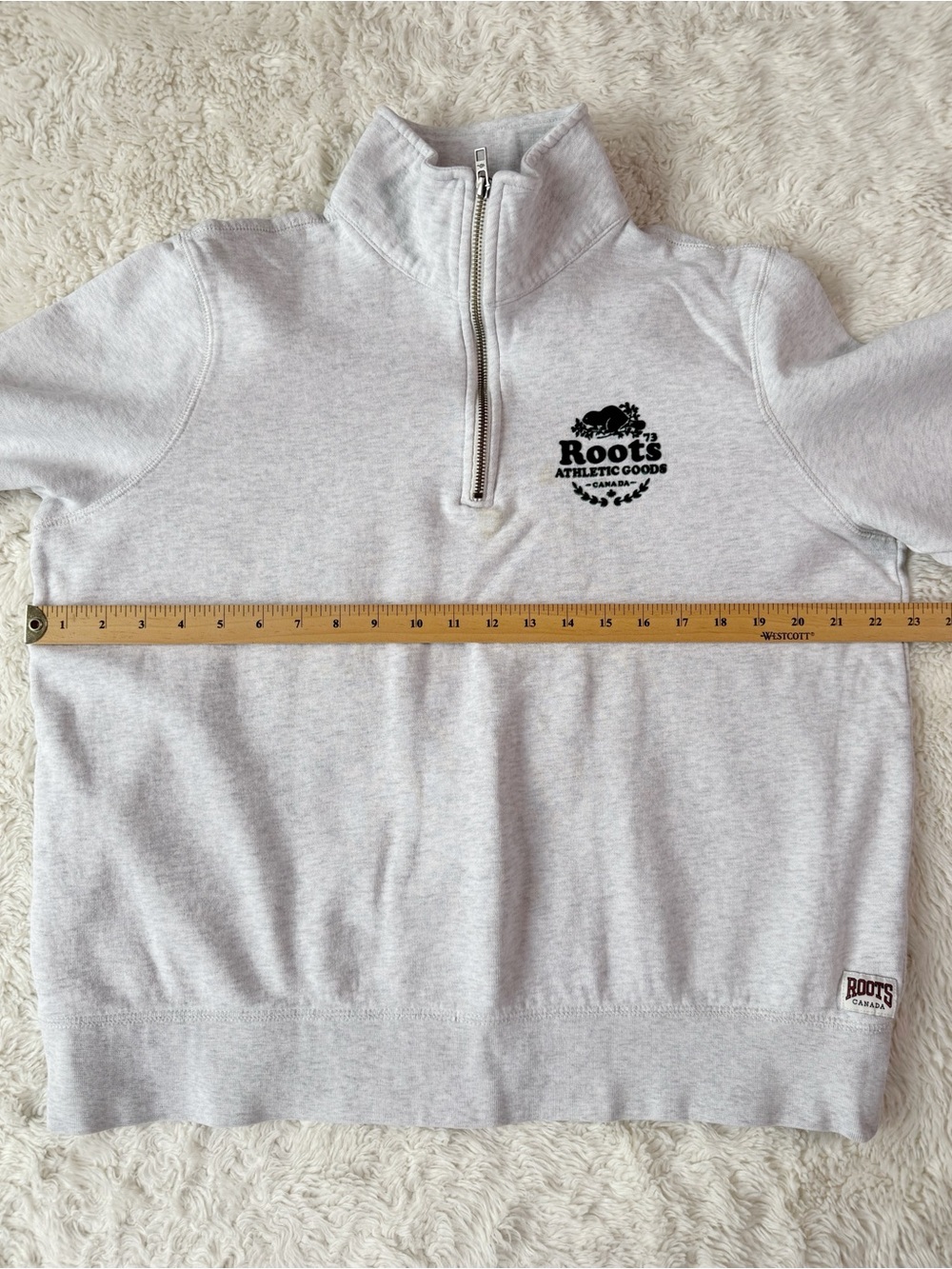 VTG Y2K 90s ROOTS Woman Gray Quarter Zip Cotton Sweater XL Classic Preppy Cozy - Picture 5 of 10